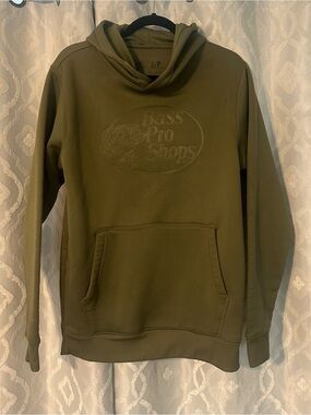 Bass Pro Shops Olive Green Pullover Hoodie with Embossed Logo - Unisex